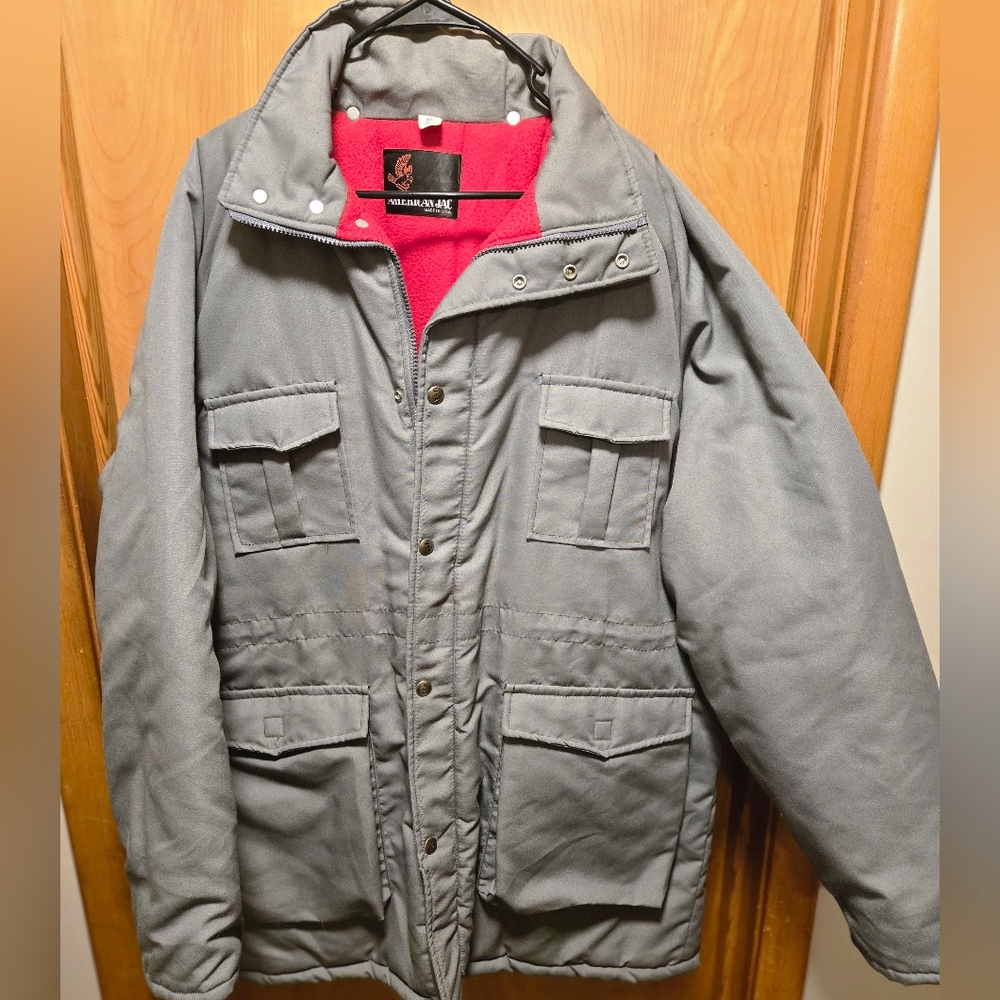 Vtg American Jac Winter Jacket Coat Gray 70s/80s Men’s XL Long Insulated